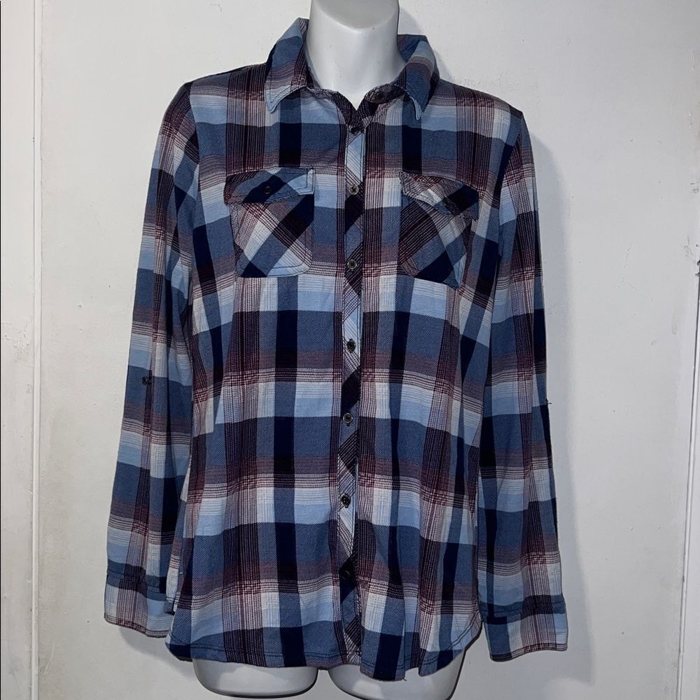 COMO VINTAGE Blue and Purple Plaid Button Up Shirt-S
